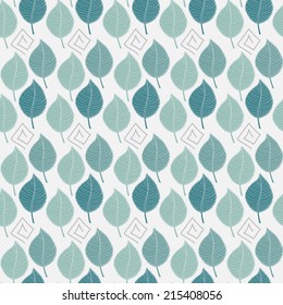 Seamless pattern with abstract autumn leaves in green and gray tones on a light background