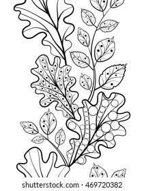 Seamless pattern of abstract Autumn leaves. Hand drawn Vector illustration in zentangle style isolated on white background. Sketch for wallpaper, pattern fills, coloring books
