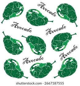 Patrón sin fisuras con aguacates abstractos en estilo grunge. Para el diseño de envases, textiles, así como para proyectos relacionados con la alimentación saludable.