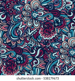 Seamless pattern abstract background with colorful ornament. Hand draw illustration, zentangle. Adult Coloring Books