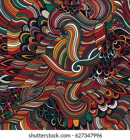 Seamless pattern abstract background with colorful ornament. Hand draw illustration, coloring book zentangle. Algae sea motif.