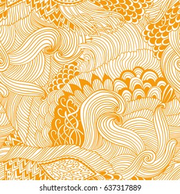 Seamless pattern abstract background with colorful ornament. Hand draw illustration, coloring book zentangle. Algae sea motif.