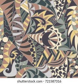 Seamless pattern abstract background with colorful ornament. Hand draw illustration, coloring book zentangle. Vector.