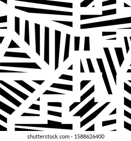 Seamless pattern. Abstract background. Figures, triangles, lines ornament. Folk wallpaper. Polygons, shapes, strokes backdrop. Tribal motif. Ethnic mosaic. Digital paper, textile print. Vector art.