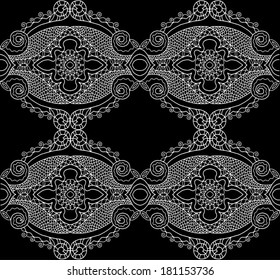 Seamless pattern, abstract background, hand drawn sketch, geometric ornament, black and white lace texture, vector illustration