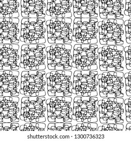 Seamless pattern abstract background from the hand-drawn elements of black color on a white background, ready for printing on packaging, on gifts, on fabric, on covers, on paper, for creating backgrou