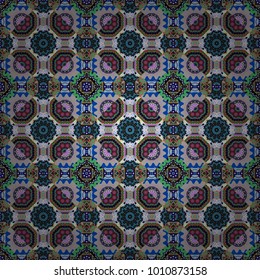 Seamless pattern abstract background with random size squares. A mosaic of squares in blue, gray and green colors. Modern stylish vector colorful texture.