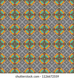 Seamless pattern abstract background with random size squares. A mosaic of squares in gray, brown and yellow colors. Modern stylish vector colorful texture.