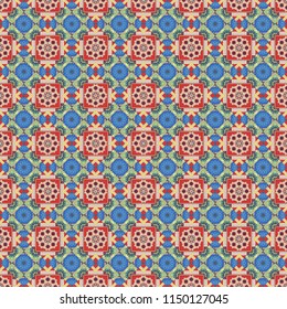 Seamless pattern abstract background with random size squares. A mosaic of squares in blue, gray and orange colors. Modern stylish vector colorful texture.