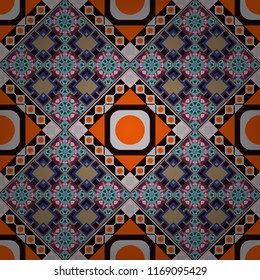 Seamless pattern abstract background with random size squares. A mosaic of squares in black, gray and brown colors. Modern stylish vector colorful texture.