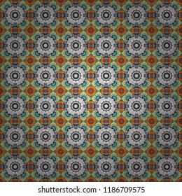 Seamless pattern abstract background with random size squares. A mosaic of squares in gray, blue and orange colors. Modern stylish vector colorful texture.