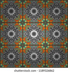Seamless pattern abstract background with random size squares. A mosaic of squares in gray, orange and blue colors. Modern stylish vector colorful texture.