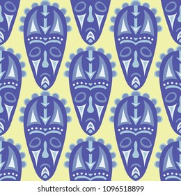 Seamless Pattern. Abstract Seamless Background with Ritual Masks for Textile or Paper. Ethnic Seamless Pattern with Color Trible Shamanic Masks for your Design. Vector Texture.