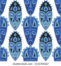 Seamless Pattern. Abstract Seamless Background with Ritual Masks for Print or Card. Ethnic Seamless Background with Color Trible Ritual Masks for your Design. Vector Texture.