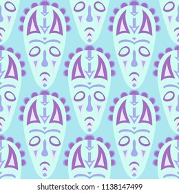 Seamless Pattern. Abstract Seamless Background with Ritual Masks for Print or Card. Ethnic Seamless Background with Color Trible Ritual Masks for your Design. Vector Texture.