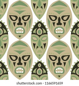 Seamless Pattern. Abstract Seamless Background with Ritual Masks for Card or Poster. Ethnic Seamless Pattern with Color Trible Shamanic Masks for your Design. Vector Texture.