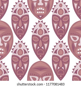 Seamless Pattern. Abstract Seamless Background with Ritual Masks for Card or Poster. Ethnic Seamless Background with Color Trible Ritual Masks for your Design. Vector Texture.