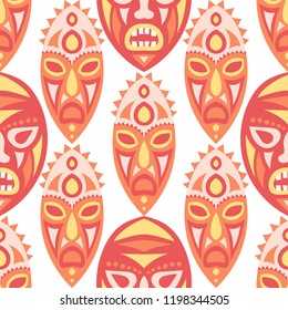 Seamless Pattern. Abstract Seamless Background with Ritual Masks for Textile or Paper. Ethnic Seamless Pattern with Color Trible Shamanic Masks for your Design. Vector Texture.