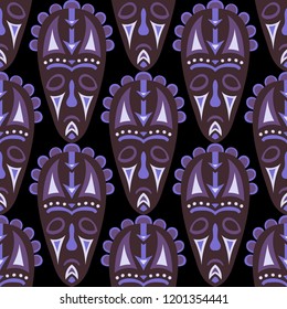 Seamless Pattern. Abstract Seamless Background with Ritual Masks for Poster or Banner. Ethnic Seamless Background with Color Trible Ritual Masks for your Design. Vector Texture.
