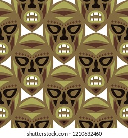 Seamless Pattern. Abstract Seamless Background with Ritual Masks for Card or Poster. Ethnic Seamless Pattern with Color Trible Shamanic Masks for your Design. Vector Texture.