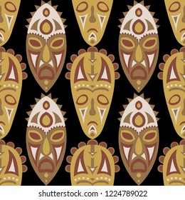 Seamless Pattern. Abstract Seamless Background with Ritual Masks for Card or Poster. Ethnic Seamless Pattern with Color Trible Shamanic Masks for your Design. Vector Texture.