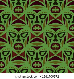 Seamless Pattern. Abstract Seamless Background with Ritual Masks for Textile or Paper. Ethnic Seamless Background with Color Trible Ritual Masks for your Design. Vector Texture.