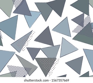 seamless pattern Abstract background from various triangular pop art shapes. pastel blue cool colors. for printing on fabric, in the interior, for the site, wrapping paper. Vector illustration. eps 10