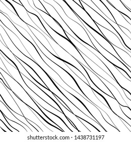 Seamless pattern. Abstract background with wavy stripes. Modern stylish texture. Monochrome minimal pattern. Black and white background. Elegant design with twisted wavy lines. Simple linear waves