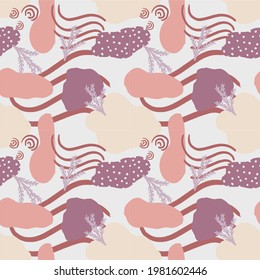 seamless pattern abstract backgrounds pastel color. Hand drawn various shapes and doodle objects. Contemporary modern trendy vector illustrations.