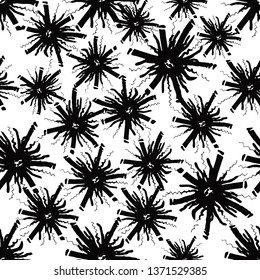 Seamless pattern with abstract bacteria, viruses or germs on white background. Backdrop in vintage style for textiles, packaging, paper and your design. Ethnic style black and white minimalistic.