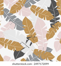 Seamless pattern with abstract banana leaf shapes. Creative botanical design. Hand drawn minimal leaf collage silhouettes, organic modern print. Fashionable print for design. Vector background