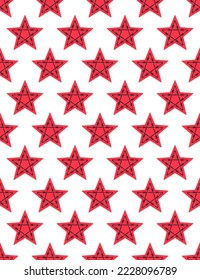 Seamless pattern of an abstract barbed wire red five-pointed star