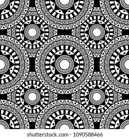 seamless pattern with abstract big sun or star and circle. sentagle. vector mandala