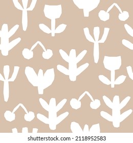 Seamless pattern with abstract big white flowers. Floral print. Vector hand drawn illustration.