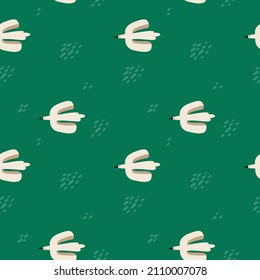 Seamless pattern with abstract birds. Spring green background. Modern stylish abstract vector illustration in flat style for wrapping paper, fabric print.