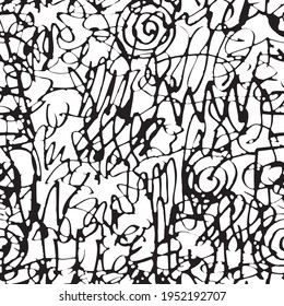 Patrón sin brillo con garabatos negros abstractos sobre un fondo claro. Intersectar aleatoriamente líneas de garabatos. Fondo de repetición de vectores, impresión gráfica para textiles, ropa, papel de envoltura, diseño de papel tapiz