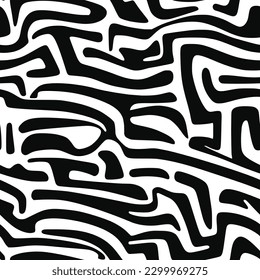 Seamless pattern. Abstract black doodles, curls, maze. Vector background.