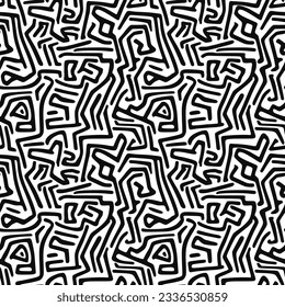 Seamless pattern. Abstract black doodles, curls, maze. Vector background.