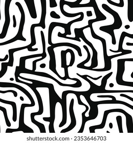 Seamless pattern. Abstract black doodles, curls, maze. Vector background.