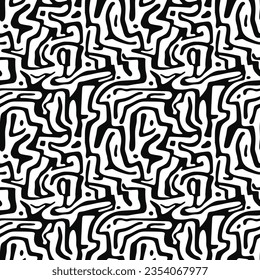 Seamless pattern. Abstract black doodles, curls, maze. Vector background.