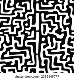 Seamless pattern. Abstract black doodles, curls, maze. Vector background.