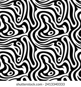 Seamless pattern. Abstract black doodles, curls, maze. Vector background.