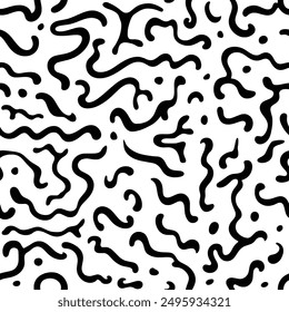Seamless pattern, abstract black doodles, curls, vector background