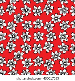 seamless pattern of abstract black linear flowers on a red background.vector illustration