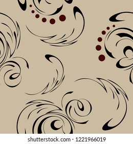 seamless pattern with abstract pattern in black lines on beige background