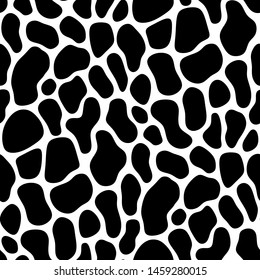 Seamless pattern of abstract black shapes, dots, spots, animal skin.