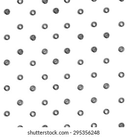 Seamless pattern of abstract black small circles of thin black lines on a white background