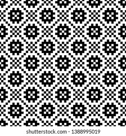 Seamless pattern. Abstract black and white diagonal background with stylized flowers. Universal modern decoration element.