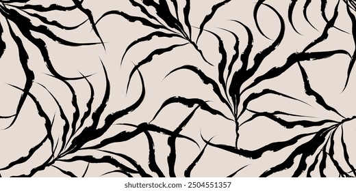 Seamless pattern of abstract black and white leaf shapes. Vector illustration 