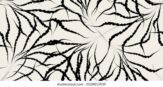 Seamless pattern of abstract black and white leaf shapes. Vector illustration